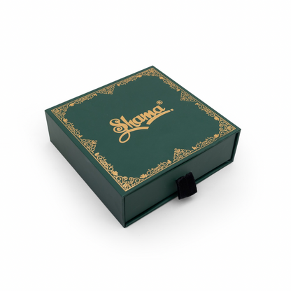 Green box with gold accents and 'Shama' branding on a white background